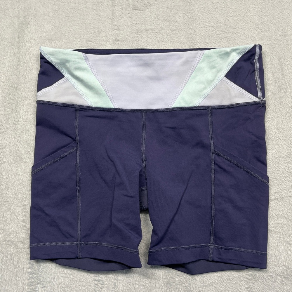Lululemon Biker Shorts Women Purple Colorblock Pockets Athletic Running Size 6